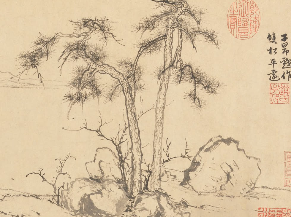 《双松平远》双松与石
