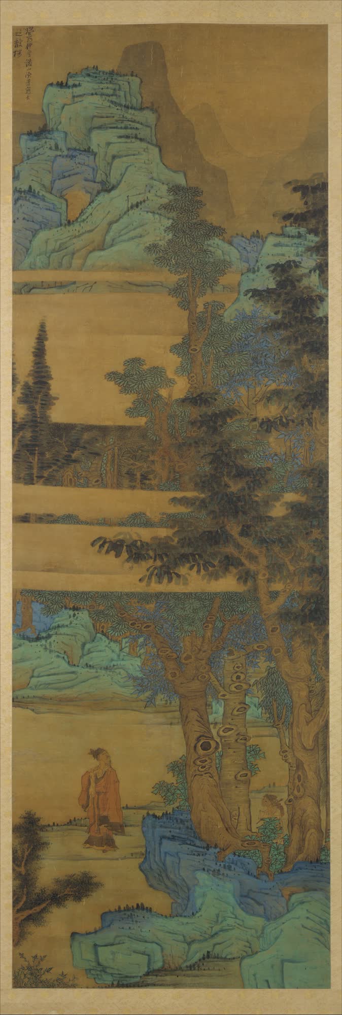 陈洪绶《蓝绿山水中的隐士》