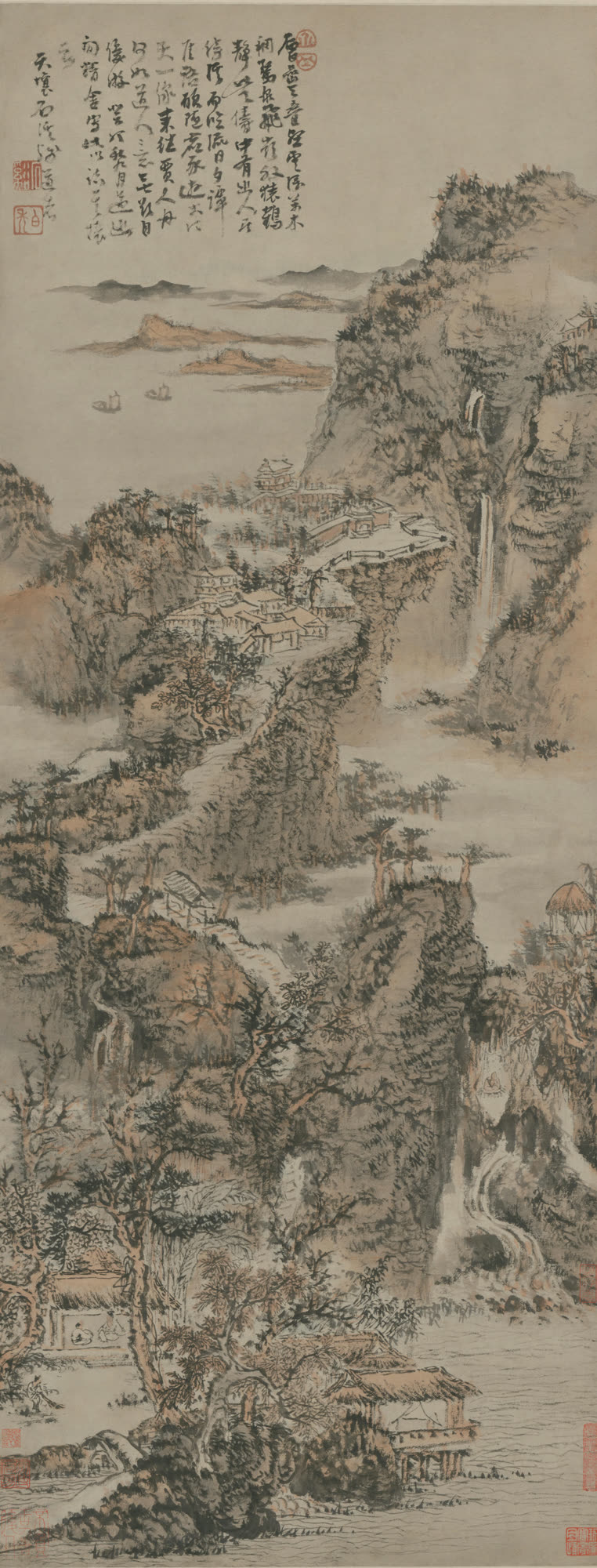 髡残《层岩叠壑图》