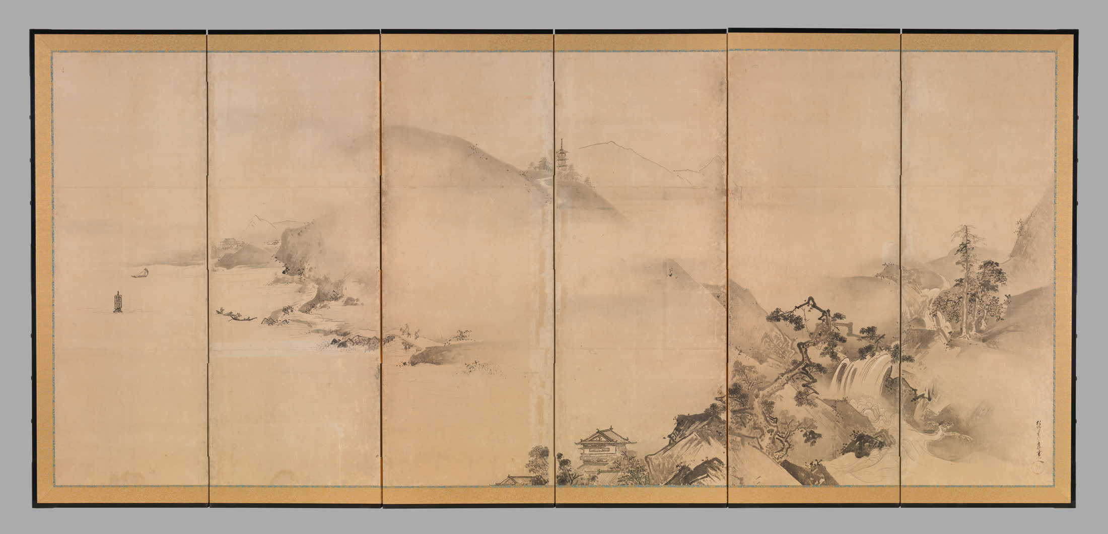 狩野探幽《四季山水图屏风》右隻
