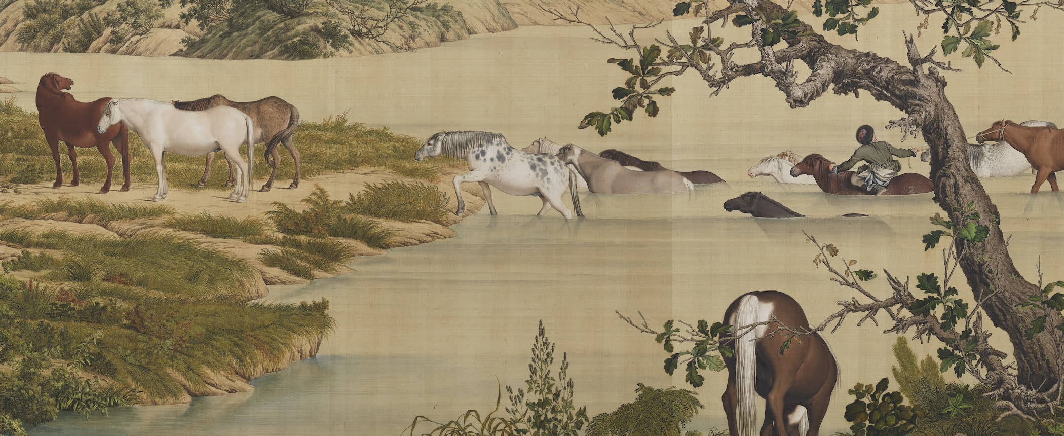 郎世宁《百骏图》局部：马群涉水