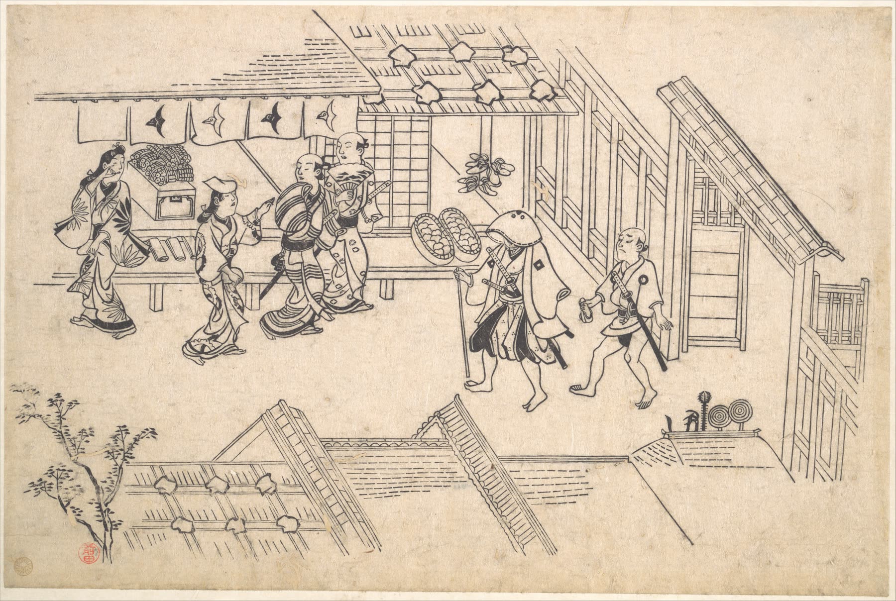 菱川师宣《吉原之体·扬屋町入口》
