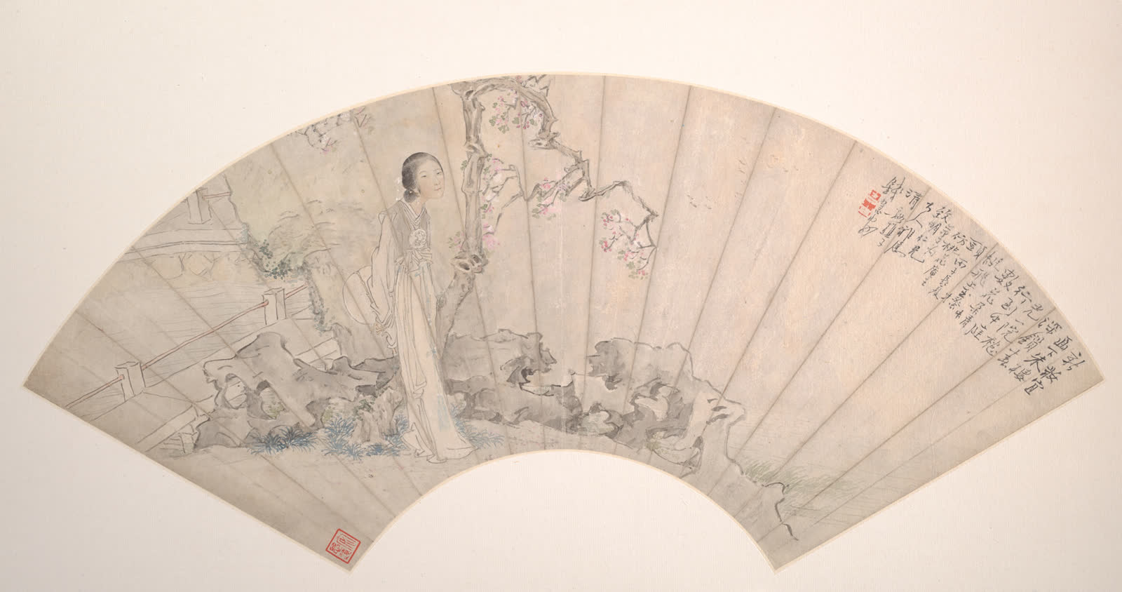 钱慧安《仕女》扇面