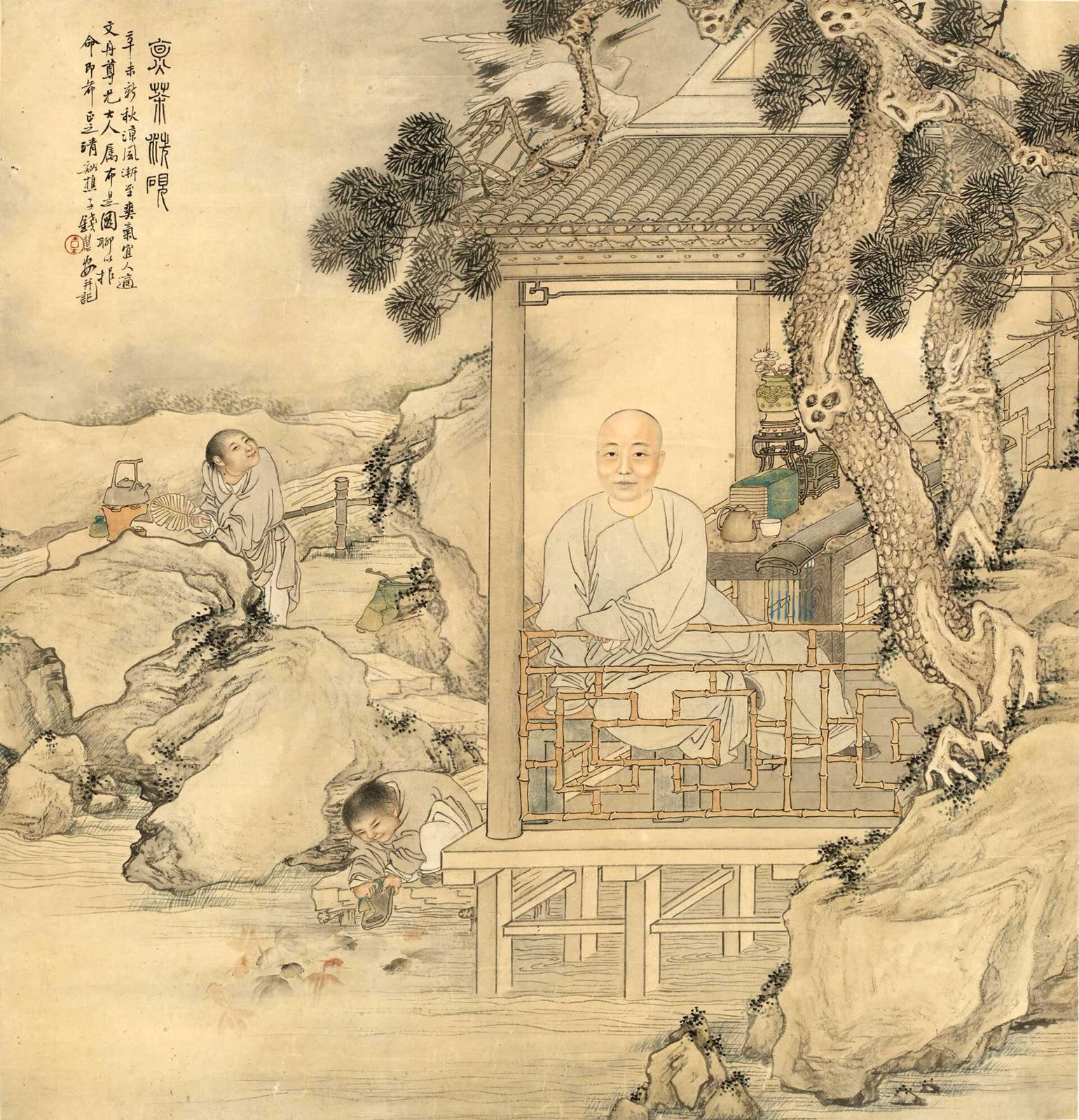 钱慧安《煮茶洗砚图》