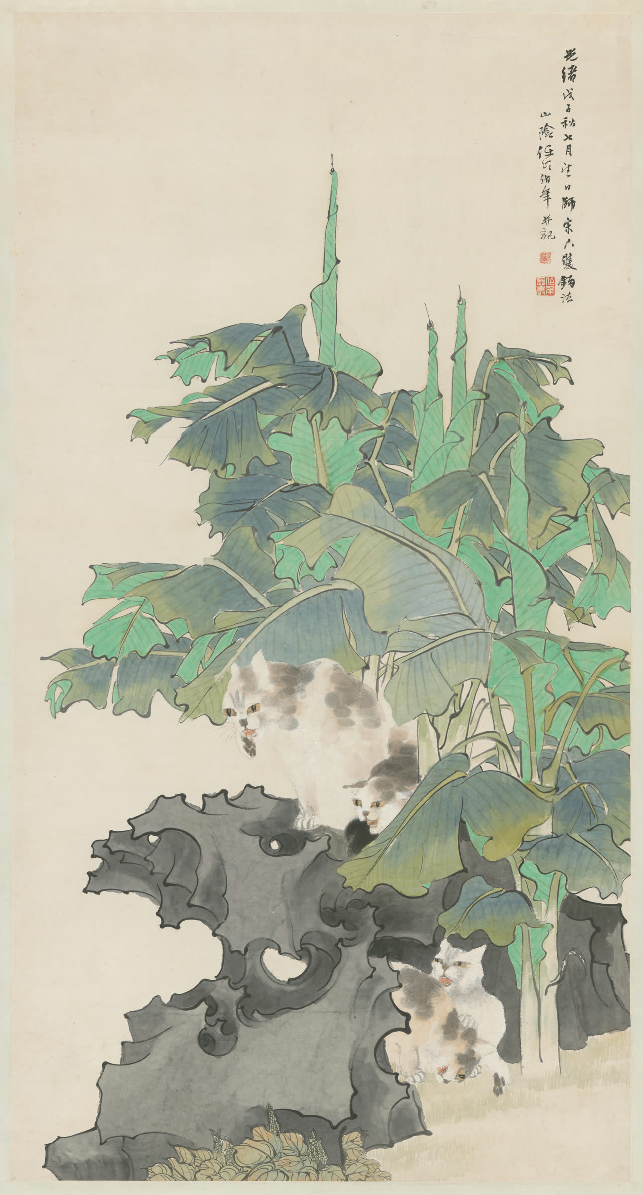 任颐《芭蕉狸猫图》