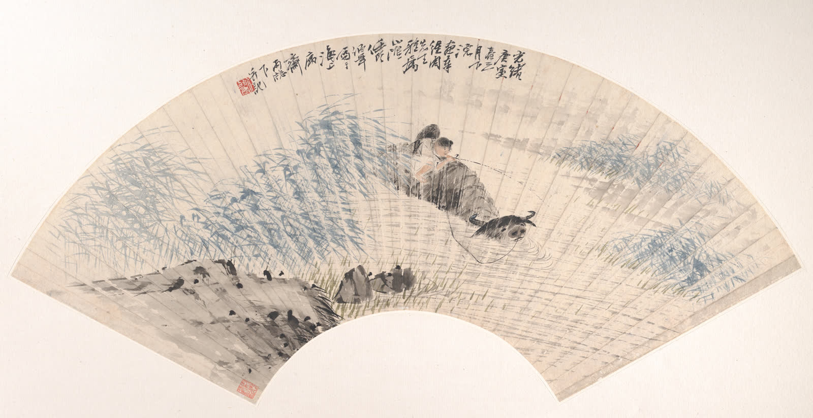 任颐《牧童与牛》扇面