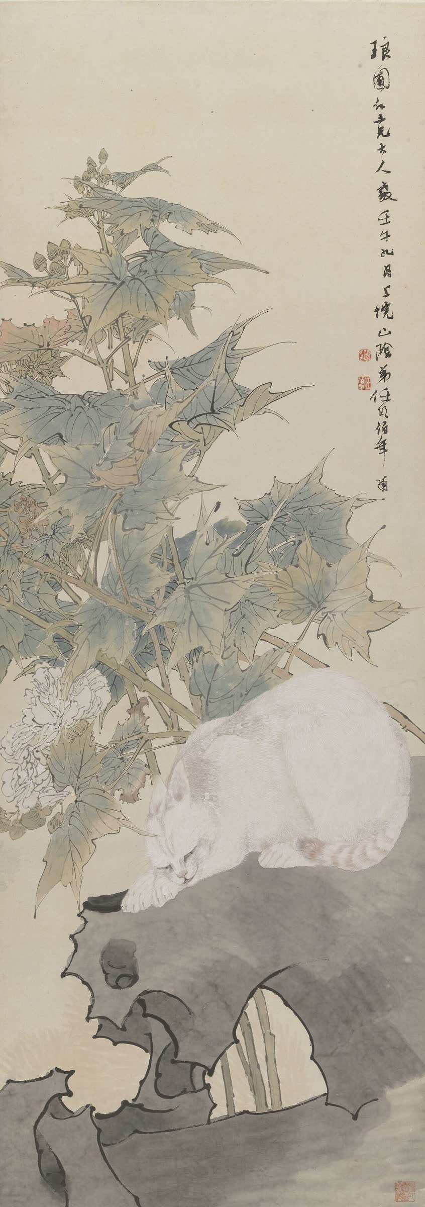 任颐《芙蓉白猫图》