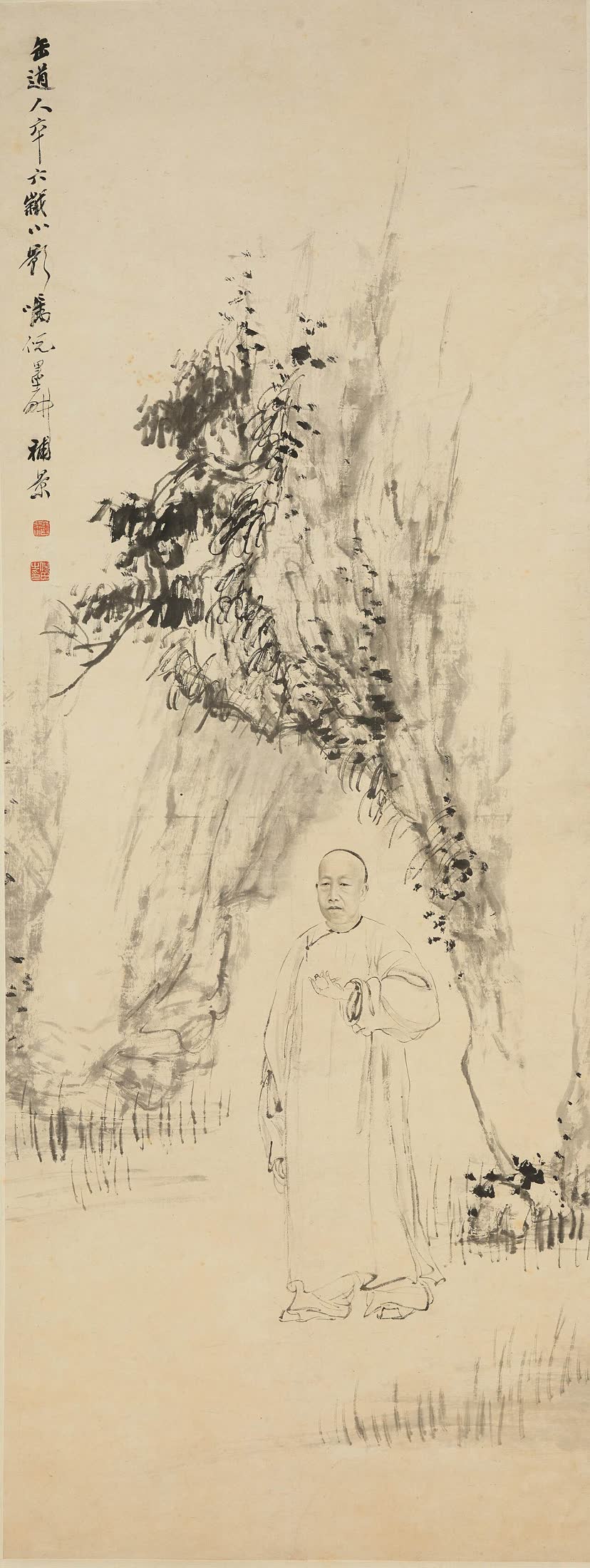 倪田补景《吴昌硕六十六岁像》