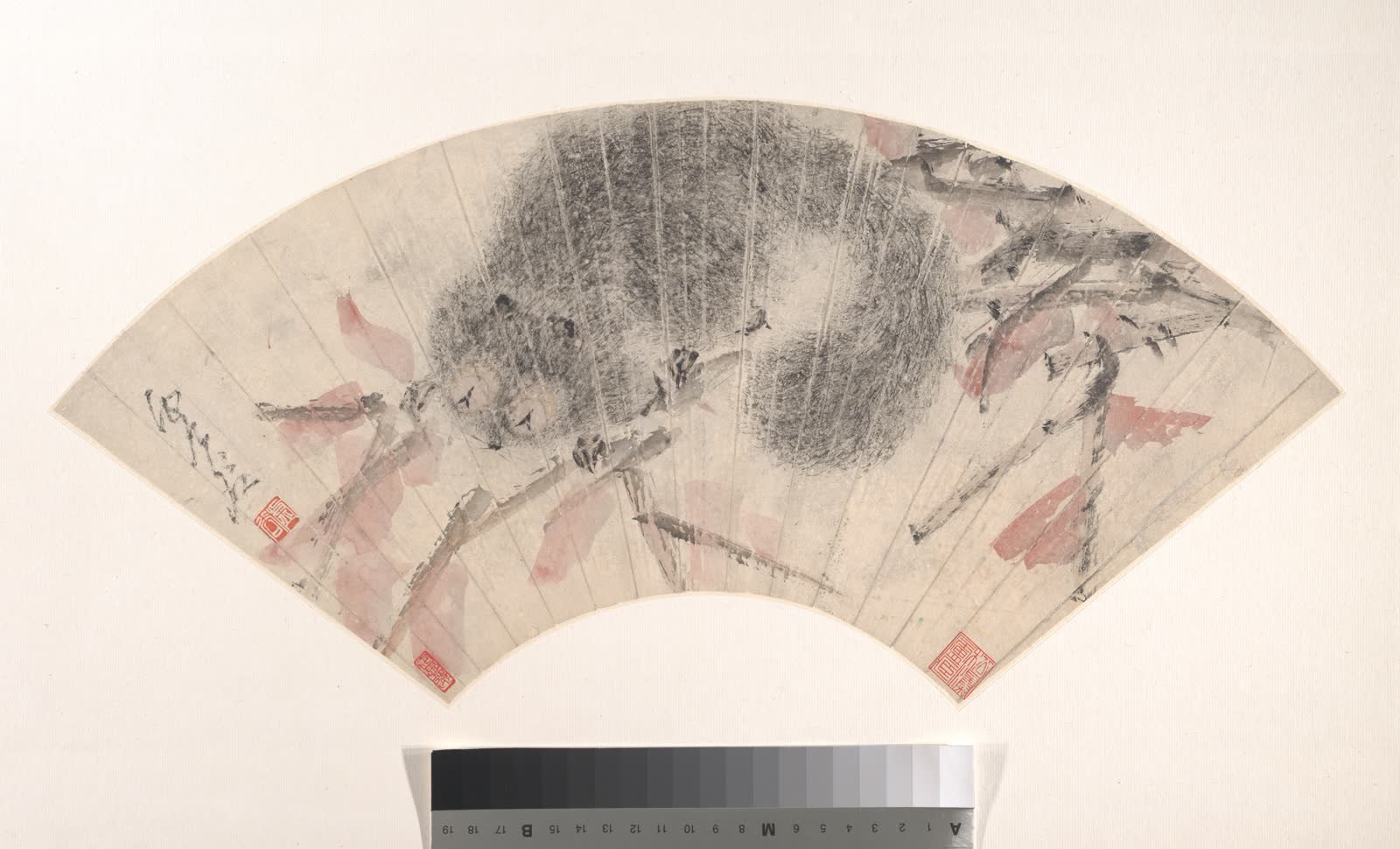 虚谷《秋枝松鼠》扇面