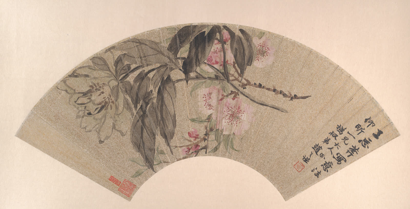 赵之谦《桃花牡丹》扇面