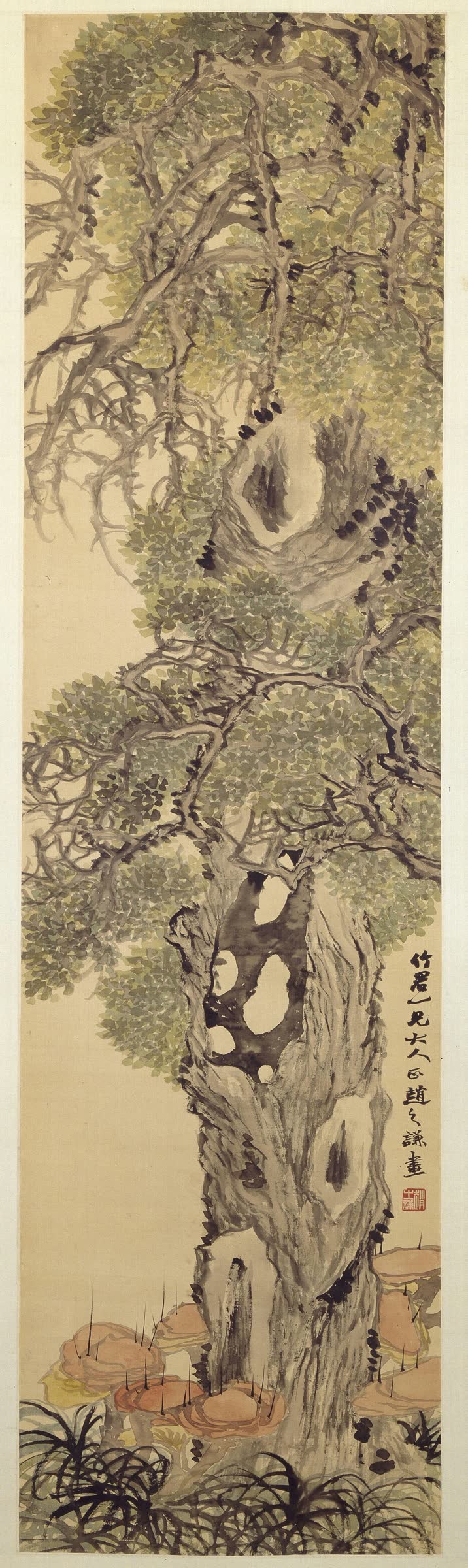 赵之谦《古柏灵芝图》
